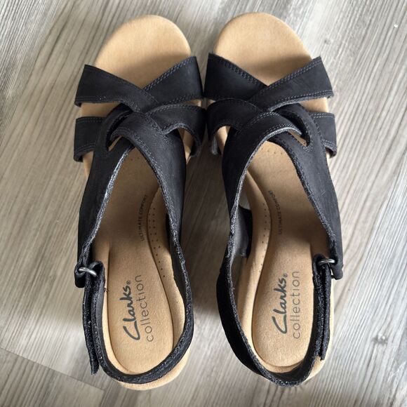 Clarks Women's Collection Wedges Black Sandals US Size 8.5 Comfort - Picture 5 of 10